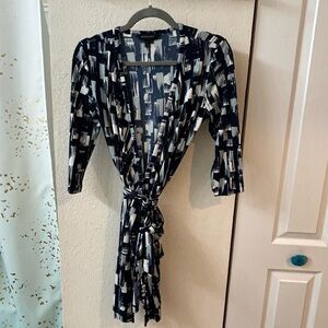Banana Republic Factory Navy and White Patterned Wrap Dress